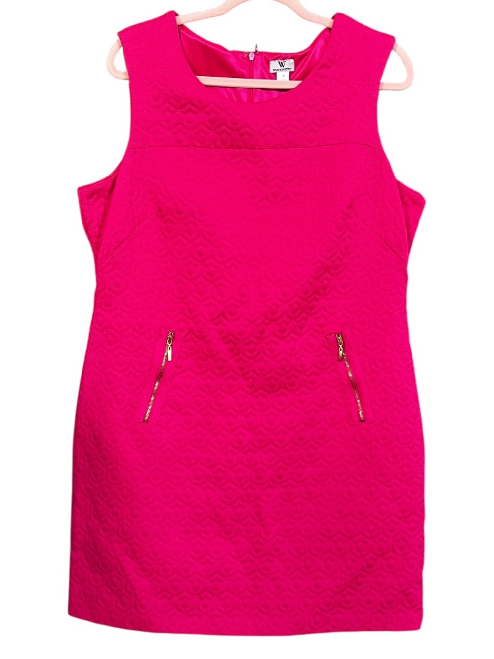 Worthington Hot Pink Textured Knit Gold Zipper Sleeveless Sheath Dress Size 16